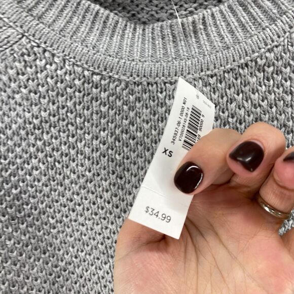 New Old Navy Sweater Pullover Women XS Gray Knit Crew Neck Long Sleeve Cotton - Picture 5 of 9